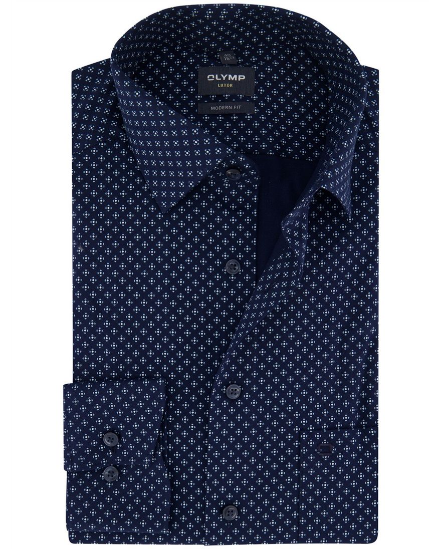 Olymp Luxor Modern Fit Overhemd donkerblauw katoen geprint