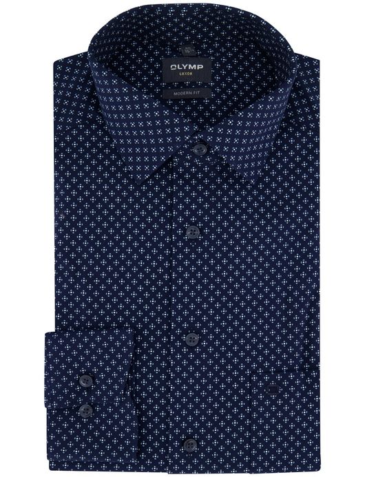 Olymp Luxor Modern Fit Overhemd donkerblauw geprint katoen
