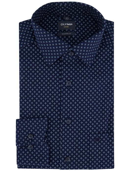 Olymp Luxor Modern Fit Overhemd donkerblauw geprint katoen