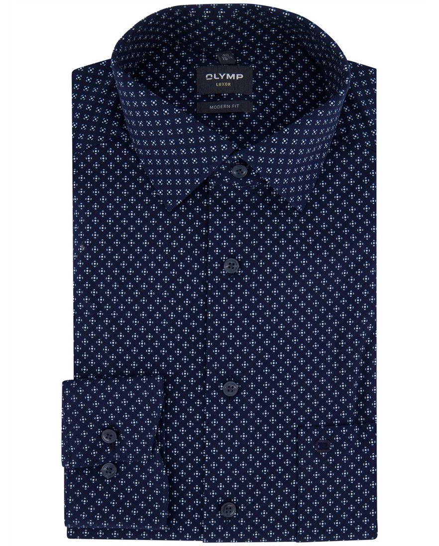 Olymp Luxor Modern Fit Overhemd donkerblauw katoen geprint