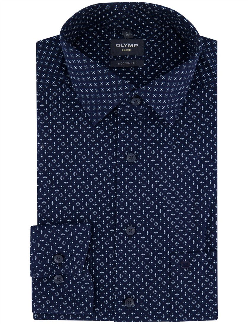 Overhemd Olymp Luxor Modern Fit donkerblauw geprint katoen