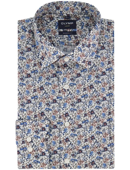 Olymp Luxor Modern Fit Overhemd blauw geprint katoen