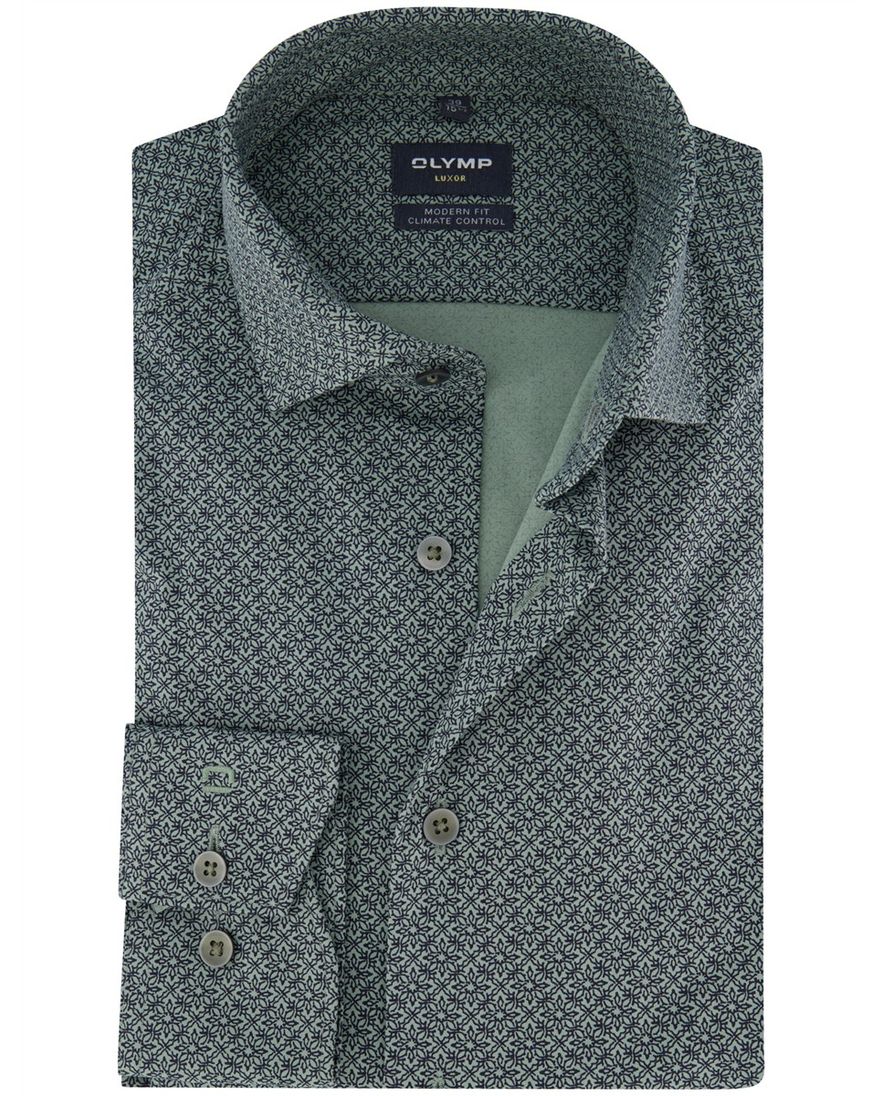 Olymp Luxor Modern fit Overhemd groen geprint katoen