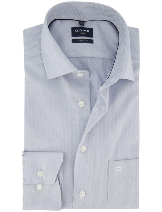 Olymp Luxor Modern Fit Overhemd grijs witte knoop katoen
