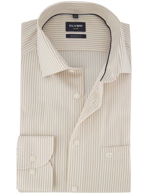 Olymp Overhemd Olymp Luxor Modern Fit bruin wit gestreept katoen