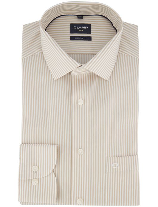 Olymp Luxor Modern Fit Overhemd bruin wit katoen gestreept