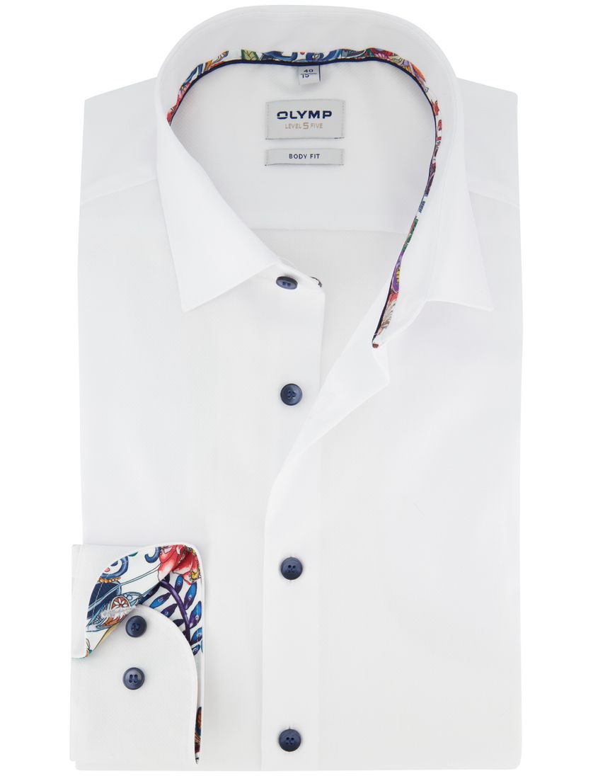 Overhemd Olymp Level Five Body fit wit katoen donkere knoop