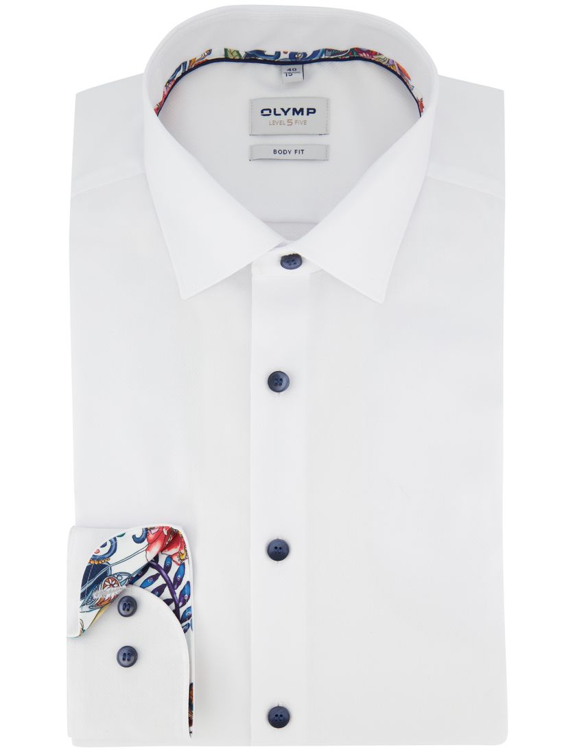 Overhemd Olymp Level Five Body fit wit katoen donkere knoop