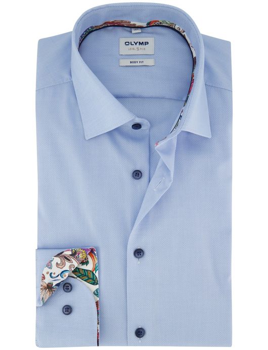 Olymp Level Five Body fit Overhemd lichtblauwdonkere knoop katoen