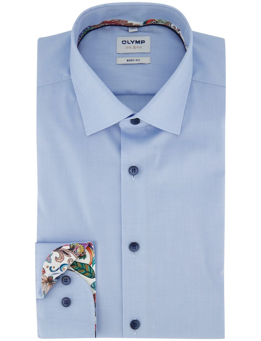 Overhemd Olymp Level Five Body fit lichtblauw katoen donkere knoop