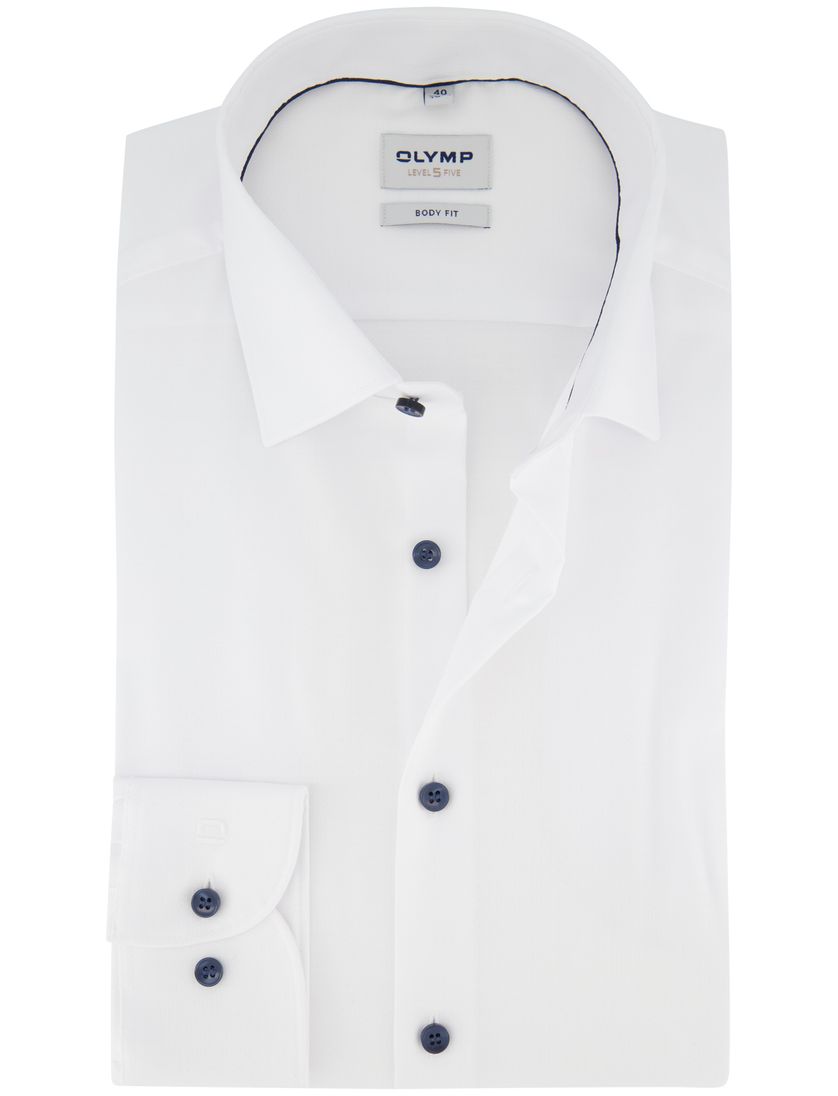 Overhemd Olymp Level Five Body fit wit katoen donkere knoop