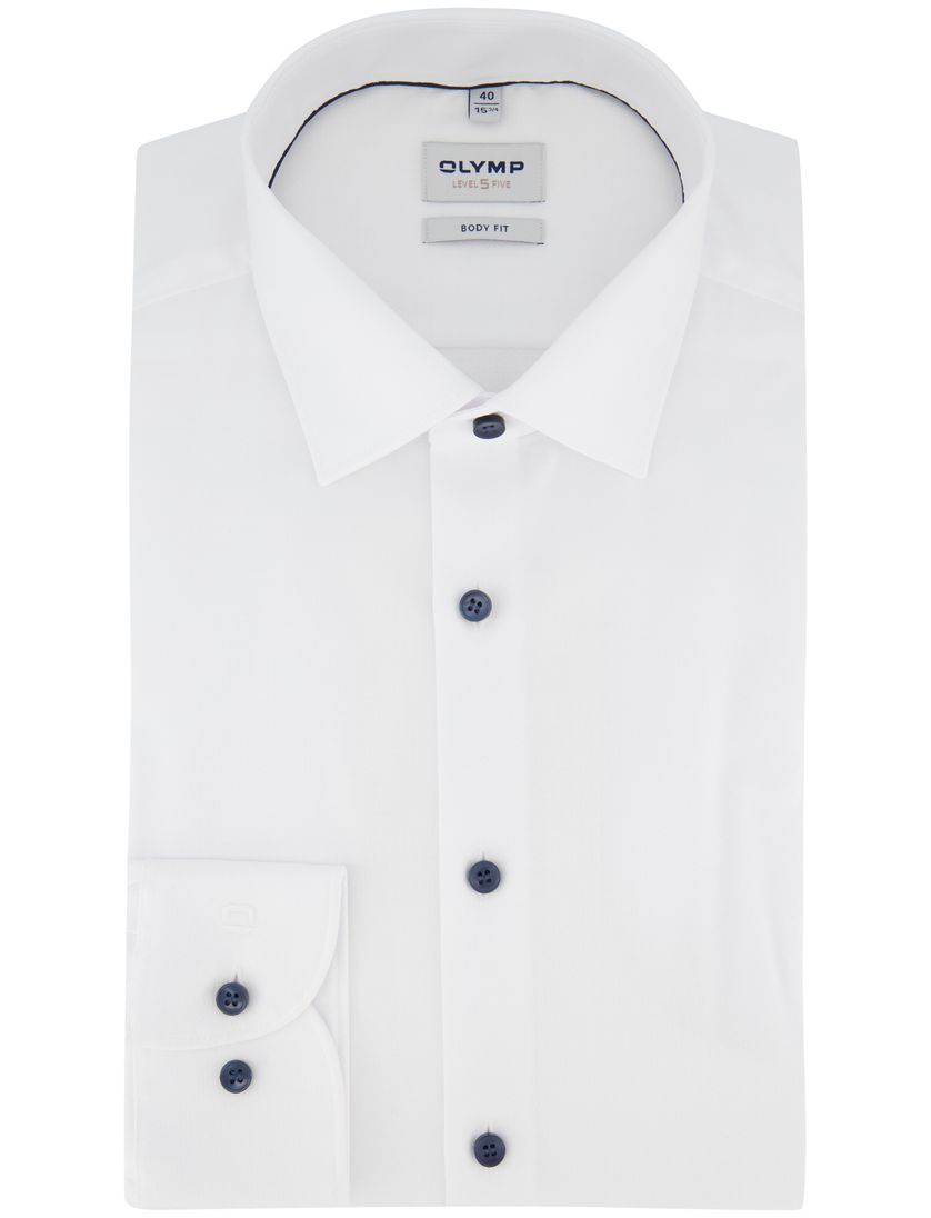 Overhemd Olymp Level Five Body fit wit katoen donkere knoop
