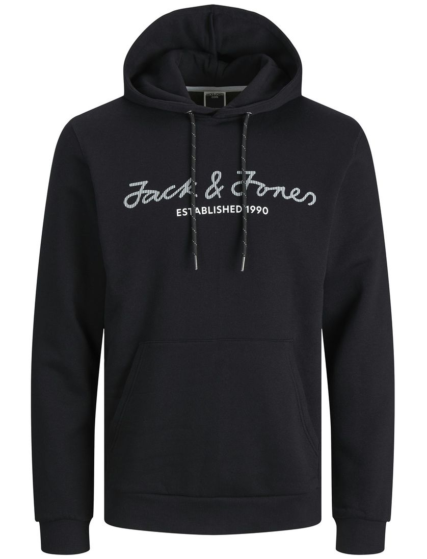 Hoodie Jack & Jones zwart met logo en capuchon