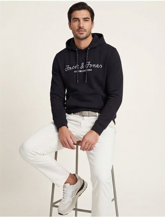 Jack & Jones hoodie zwart katoen