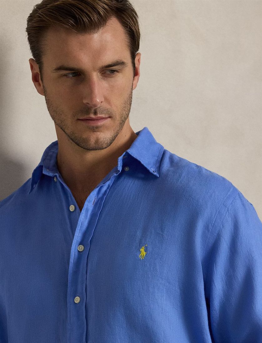 Polo Ralph Lauren big en tall overhemd blauw linnen wijde fit