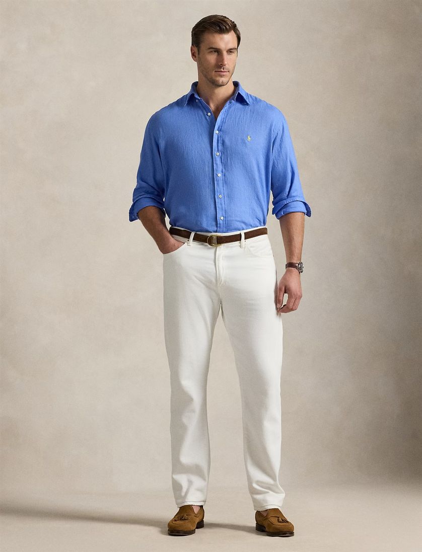 Polo Ralph Lauren big en tall overhemd blauw linnen wijde fit