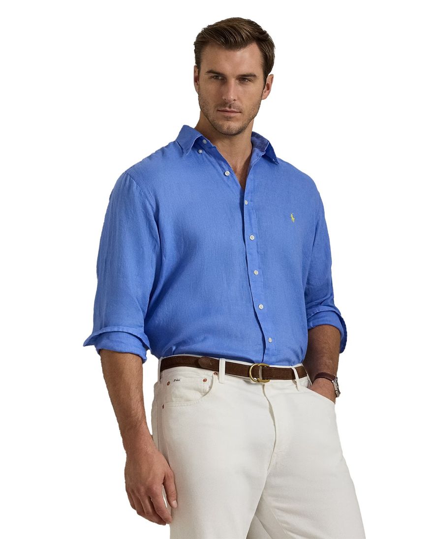 Polo Ralph Lauren big en tall overhemd blauw wijde fit linnen