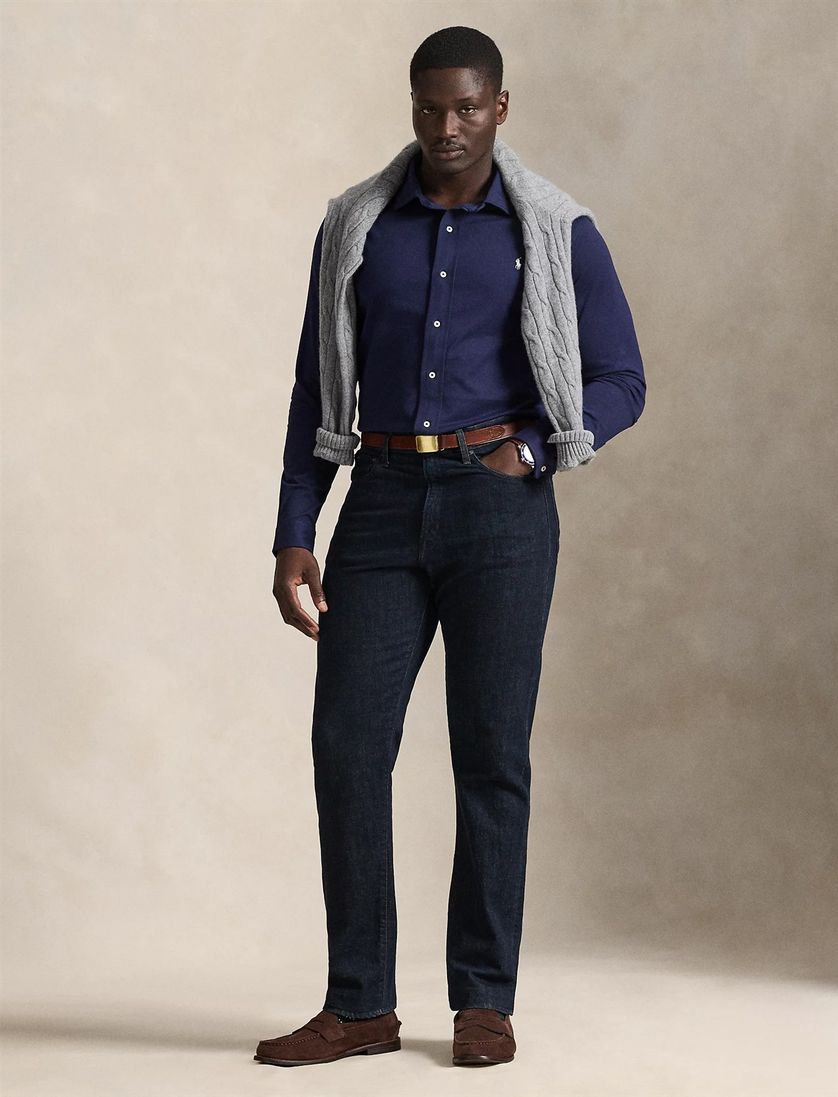 Polo Ralph Lauren Big en Tall overhemd donkerblauw katoen jersey