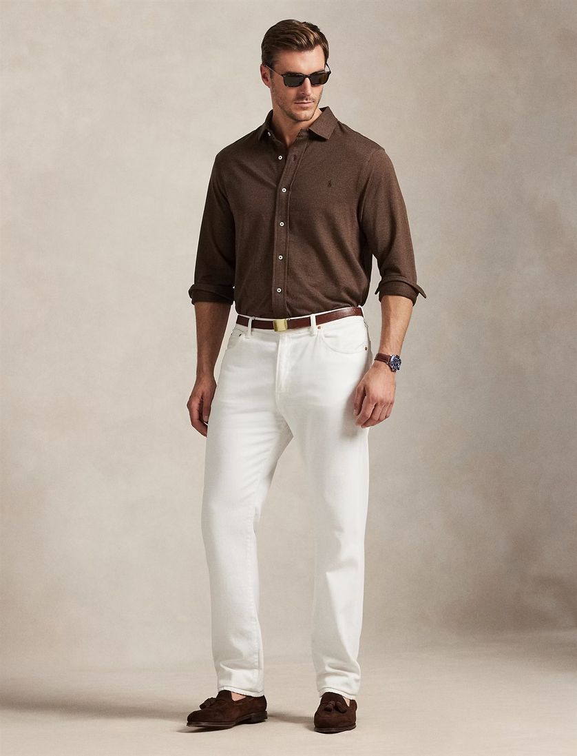 Polo Ralph Lauren big en tall overhemd bruin wijde fit jersey