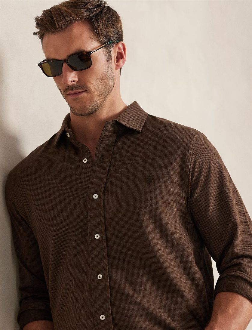Polo Ralph Lauren big en tall overhemd bruin wijde fit jersey