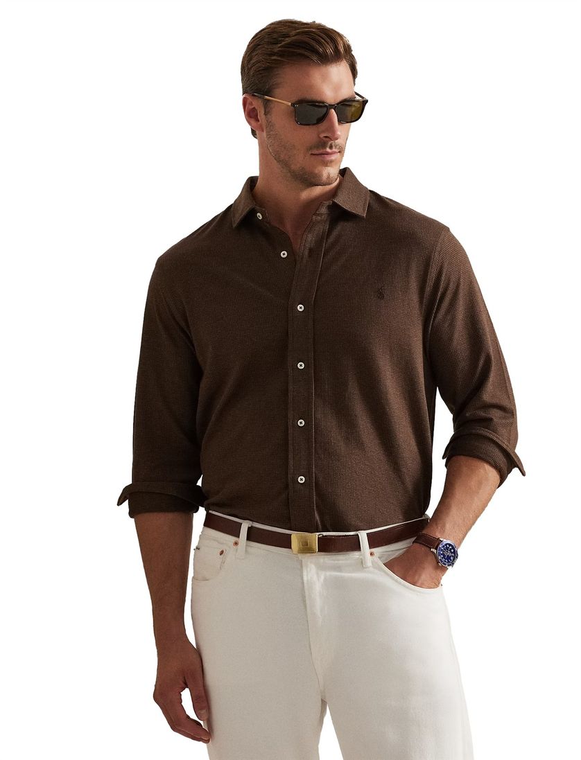 Polo Ralph Lauren big en tall overhemd bruin wijde fit jersey