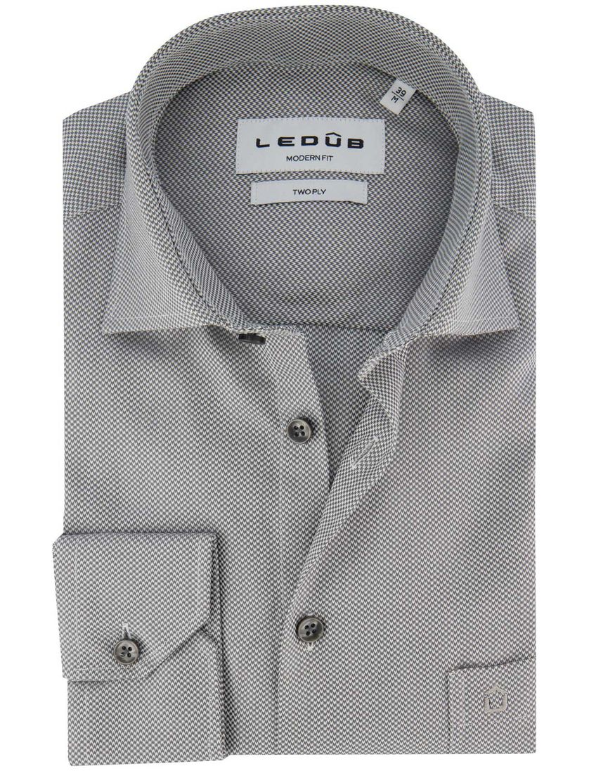 Ledub modern fit overhemd grijs katoen met borstzak