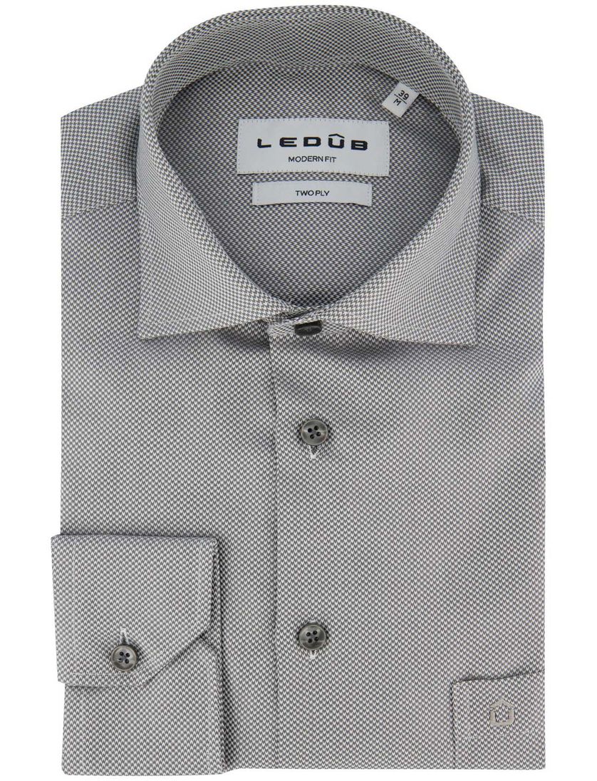 Ledub modern fit overhemd grijs katoen met borstzak