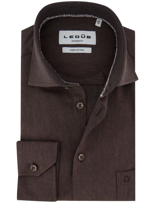 Ledub overhemd bruin katoen effen