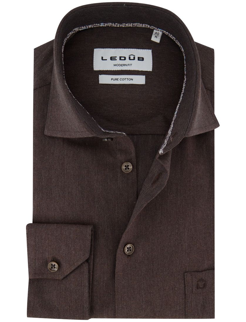 Ledub overhemd modern fit bruin
