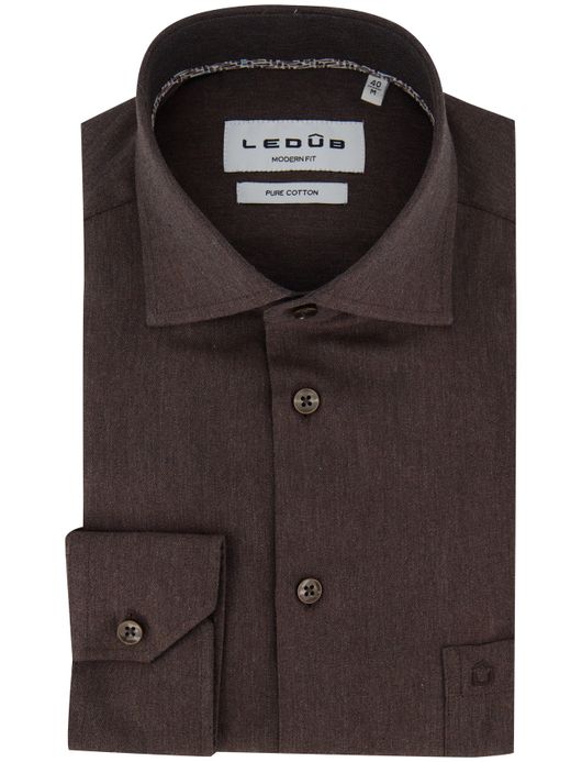 Ledub overhemd bruin katoen effen