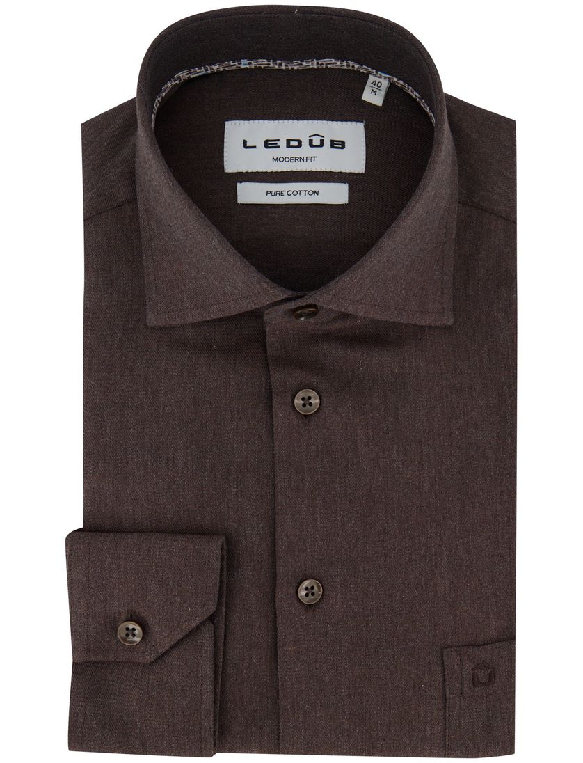 Ledub overhemd modern fit bruin