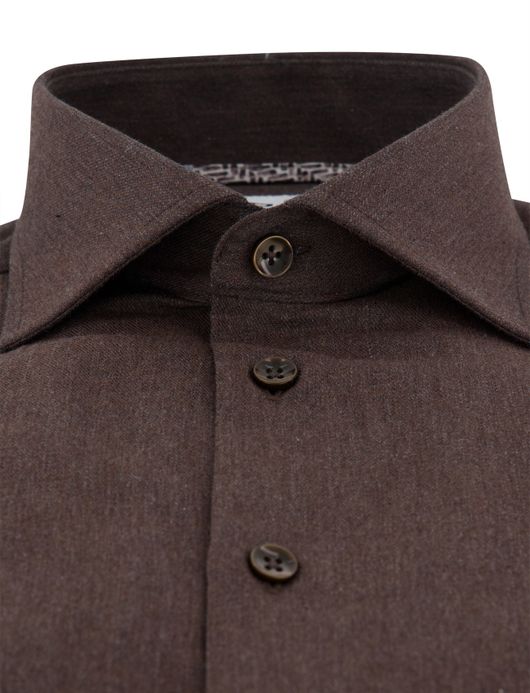 Ledub overhemd bruin katoen effen