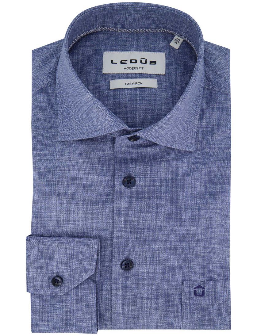 Ledub overhemd blauw katoen geruit ml7