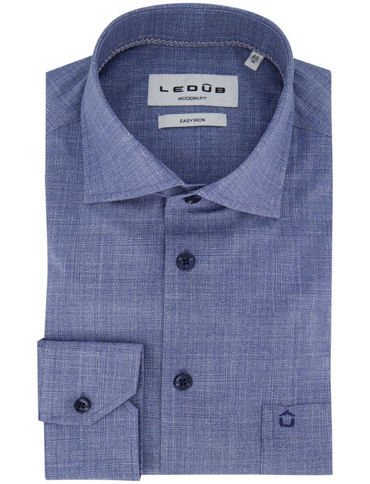 Ledub overhemd blauw katoen modern fit ml7