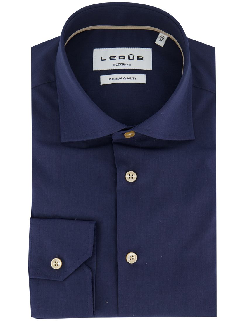 Ledub overhemd donkerblauw katoen effen