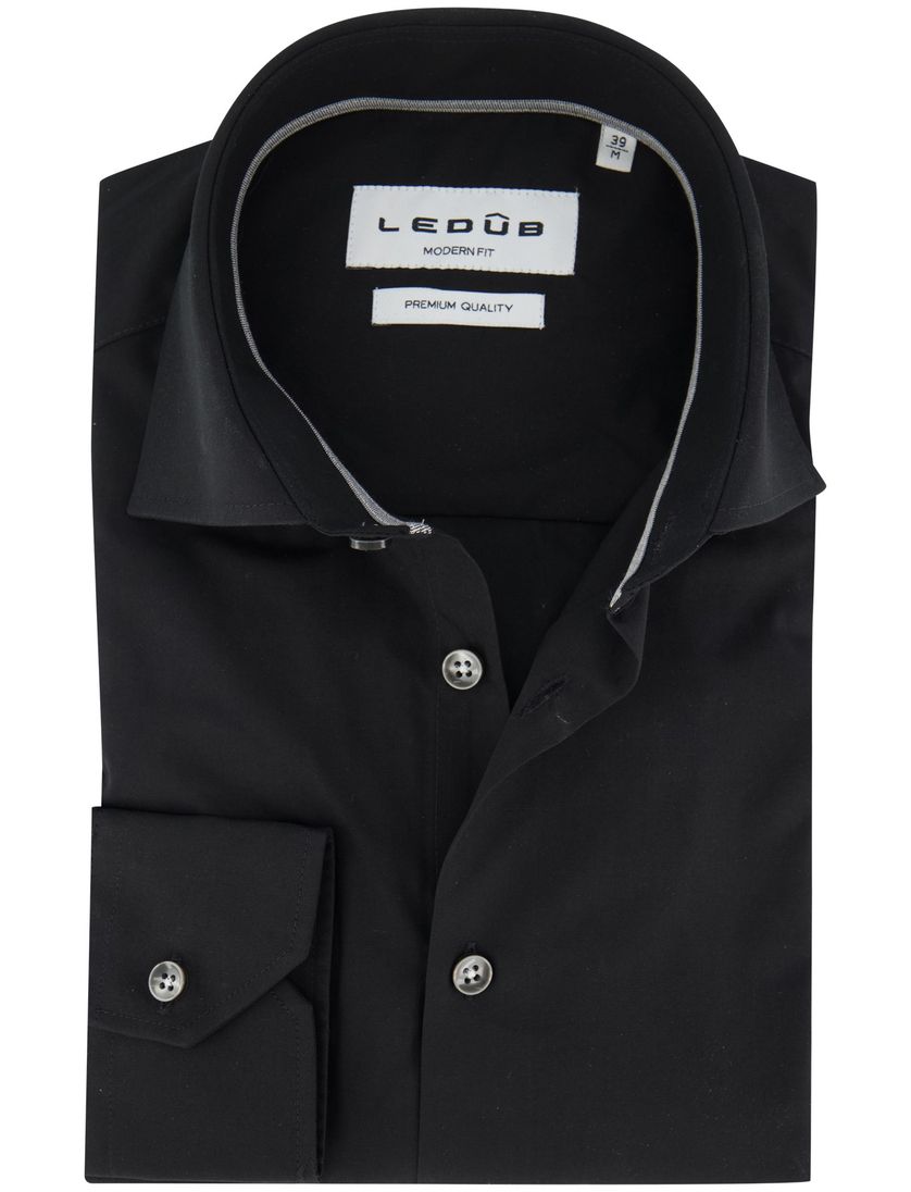Ledub modern fit zwart overhemd katoen