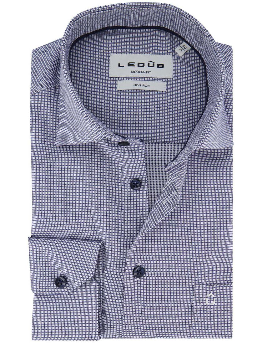 Ledub overhemd geprint donkerblauw modern fit