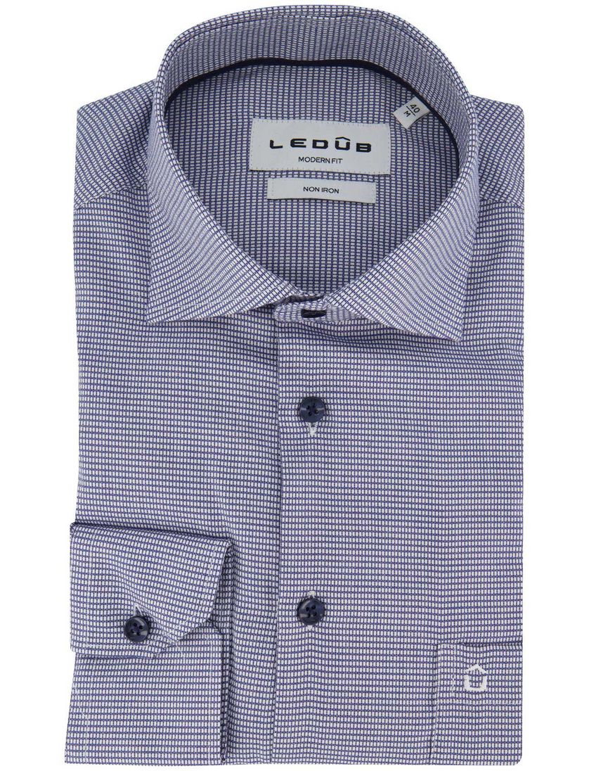Ledub overhemd geprint donkerblauw modern fit