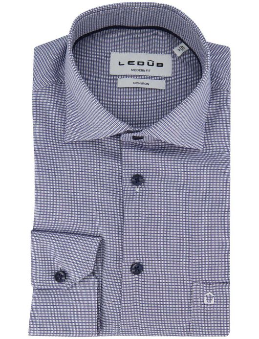 Ledub overhemd katoen donkerblauw strijkvrij