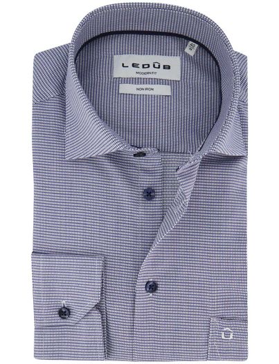 Ledub Ledub overhemd donkerblauw geprint katoen