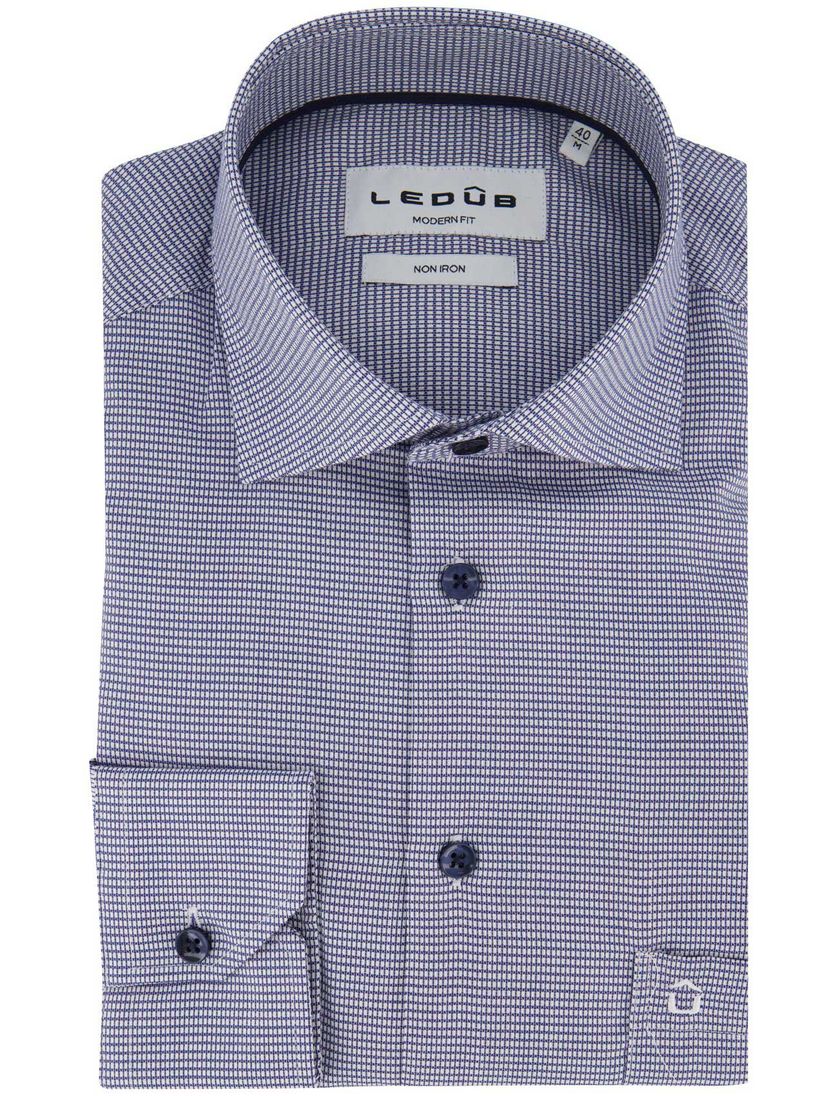 Ledub overhemd donkerblauw geprint modern fit