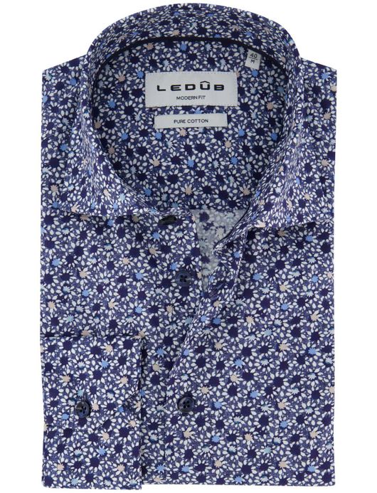 Ledub overhemd modern fit donkerblauw geprint