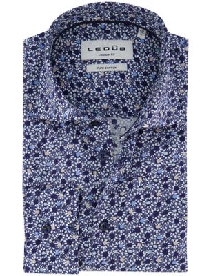 Ledub Ledub overhemd modern fit donkerblauw printje