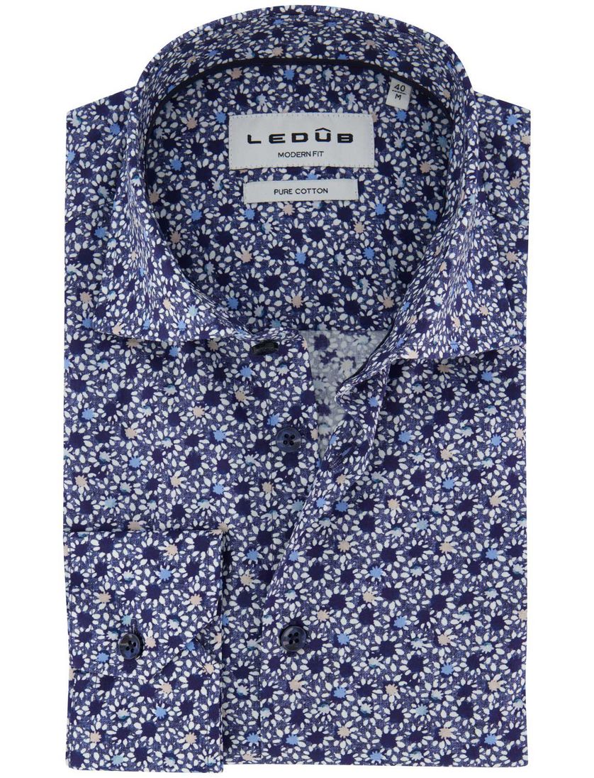 Ledub overhemd modern fit donkerblauw printje