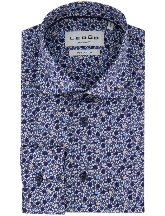 Ledub overhemd modern fit donkerblauw geprint