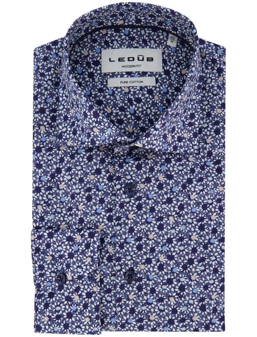 Ledub overhemd modern fit donkerblauw printje
