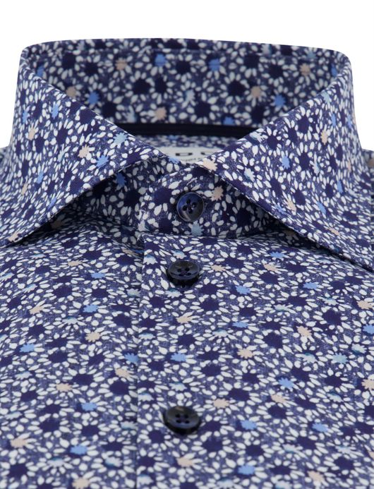 Ledub overhemd modern fit donkerblauw geprint