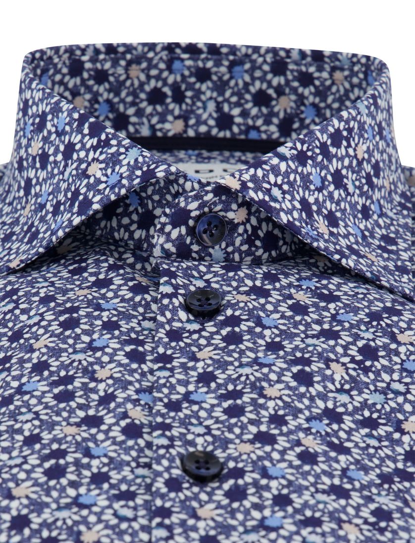 Ledub overhemd modern fit donkerblauw printje