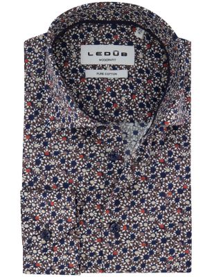 Ledub Ledub overhemd geprint navy katoen normale fit
