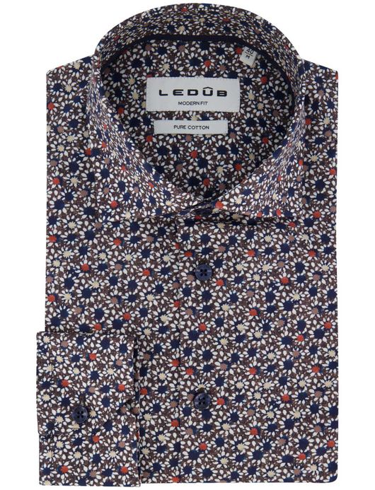 Ledub overhemd navy katoen geprint normale fit